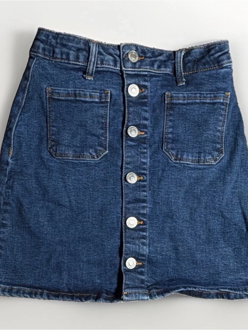 H&M Dark Blue Denim Skirt with Contrast Stitching